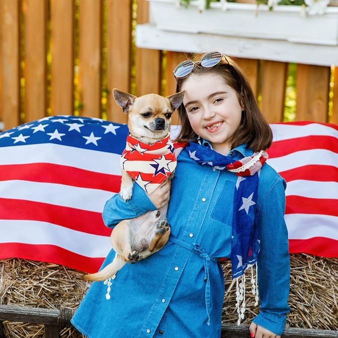 Sumind 100 Pieces Patriotic Dog Bandanas Bulk Bibs Triangle Scarf Star Bandanas for Dogs with Independence Day Patterns for Independence Day Pet Costume Accessories Decoration(Medium)