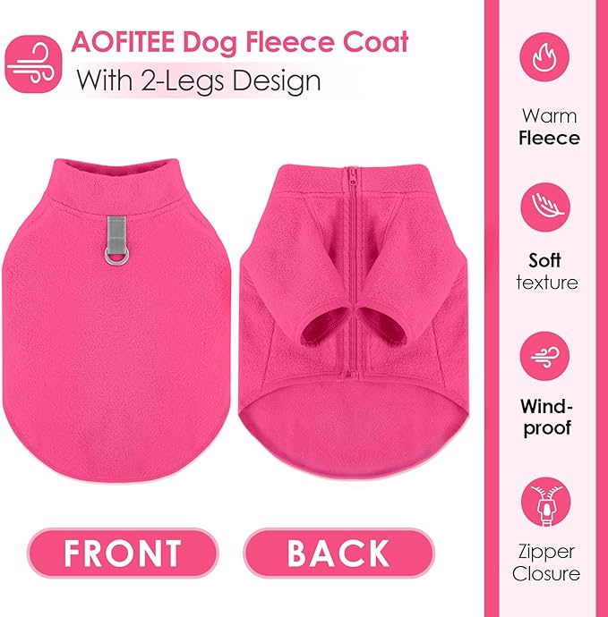 AOFITEE Dog Fleece Sweater, Dog Sweaters for Medium Dogs Girl Boy, Warm Dog Sweater for Dogs Male Female, Fleece Dog Vest Lightweight Dog Winter Jacket Sweatshirt with D-Ring and Turtleneck, L