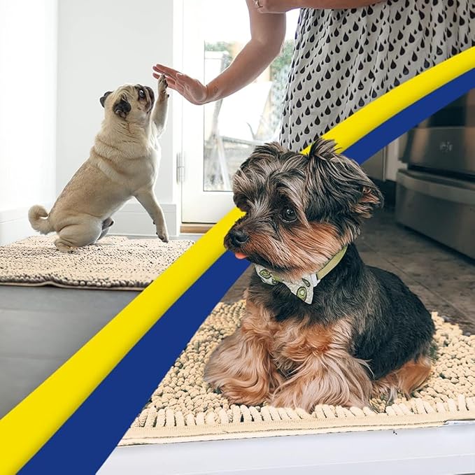 Muddy Mat® Shown on TV – Super Absorbent Microfiber Dog Door Mat for Muddy Paws, Non-Slip Washable Pet Rug, Quick Dry Chenille Entryway Carpet, Machine Washable Indoor Outdoor mat, Beige 59"x35"