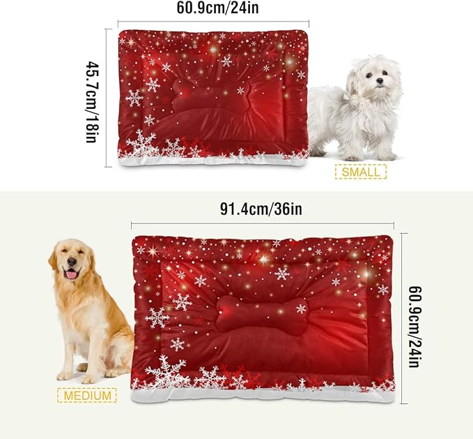 Christmas Snowflakes Pet Bed Soft Crate Mat,Washable Dog Crate Bed Cushion Anti-Slip,Pet Mattress for Small Medium Dogs and Cats Kennel Pad, 36x24inch