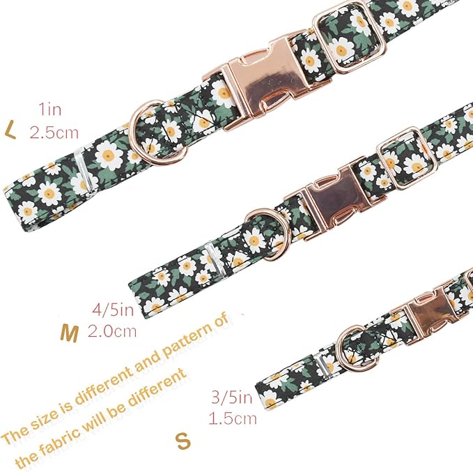 Metal Buckle Dog Collar, Durable Adjustable Dog Collar Soft for Small Medium Large Dogs (001-Black Flower, M(13-18in)