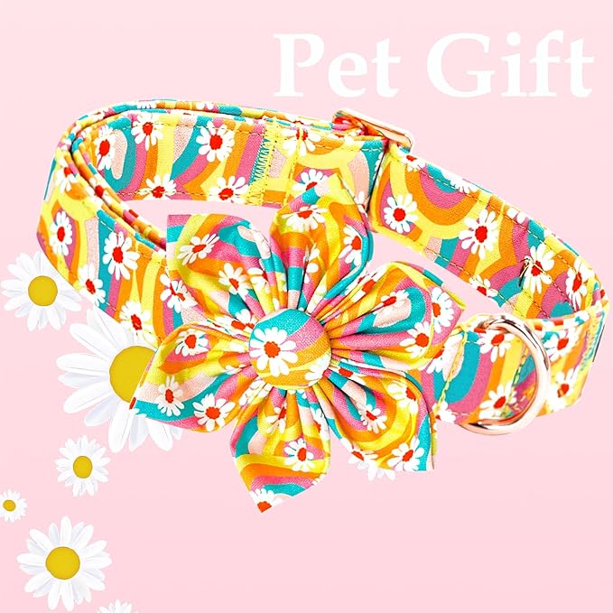 Lionheart glory Dog Collar with Flower, Sunflower Pattern Pet Collar Durable Cute Dog Flower Collars Summer Spring Female Pet Gift Adjustable Dog Collar for Small Dogs