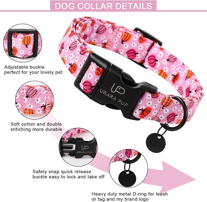 Halloween Pumpkin Dog Collar,Lightweight Pink Halloween Puppy Collar with Plastic Buckle,Fancy for Dogs,Suitable for Small Medium Large Girl or Boy Dogs