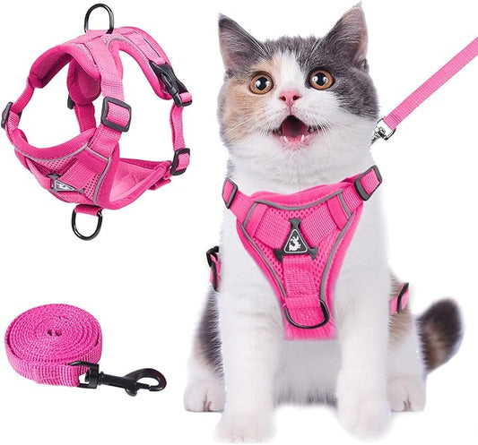 Summer cat Chest Harness and Leash, Anti-Escape Adjustable Soft mesh cat Leash and Chest Harness Set for All Types of Cats cat Vests (Rose red, M)