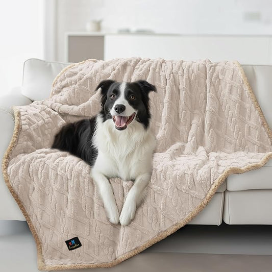 Waterproof Pet Blanket, Liquid Pee Proof Dog Blankets for Sofa Bed Couch, Reversible Sherpa Fleece Furniture Protector Cover for Small Medium Large Dogs Cats,Beige-Thicken Large(65" x 57")
