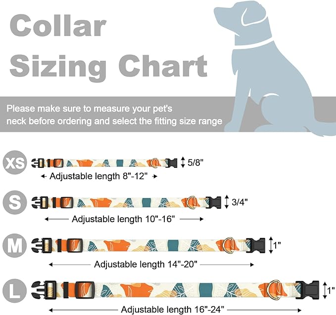 Rnivvi Dog Collar, Personalized Adjustable Dog Collars for Medium Dogs, Cute Boho Puppy Collar for Boy and Girl Dogs, Soft Pet Collar with Quick Release Buckle for Walking Running, Abstract Leaves
