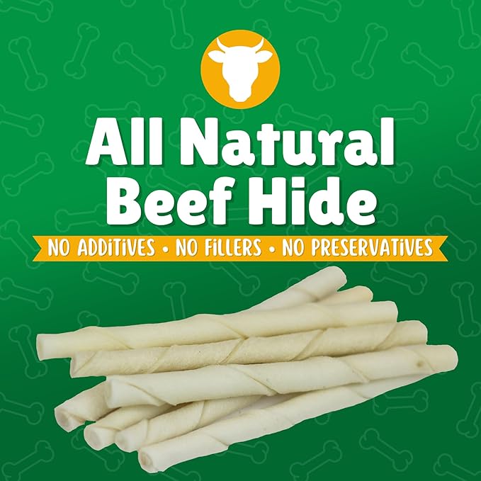 Natural Rawhide Twist Sticks Dog Treats – 60ct. Premium Rawhide Chew Sticks – Long Lasting Chews for Small Dogs and Puppy Treats Made with Natural Beef Hide