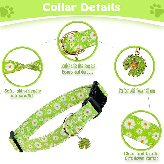 Cute Cotton Dog Collar for Boy and Girl Dogs Fresh Flower Pattern Puppy Collar for Small Medium Large Dogs Adjustable Flower Pattern Soft Pet Collar for Male Female Dogs