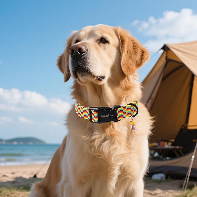 Unique style paws Dog Collar Plastic Buckle with Pendant Wave Rainbow Flag Puppy Collars for Small Medium Large Boys Girls Dogs