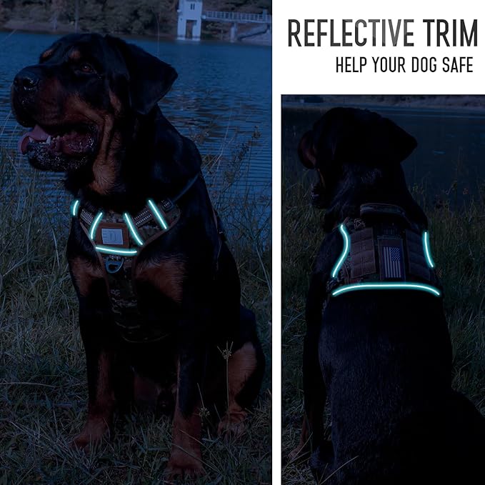 Tactical Dog Harness for Medium Large Dogs, Heavy Duty Dog Harness with ID Card, Reflective Hiking Harness for Training Easy Control Dog Vest with Handle Woodland Camo