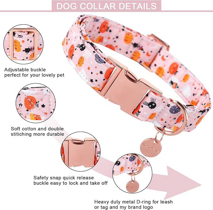 Halloween Dog Collar with Metal Buckle Gift Pumpkin Dog Collar for Small Medium Large Girls or Boys Dogs Cute Durable Comfortable Pet Collars