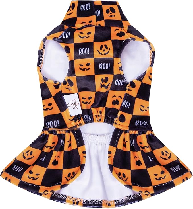 CuteBone Turtleneck Dog Velvet Dress Halloween Puppy Skirt Costume Pet Clothes Cat Apparel with Bow Hair Rope for Small Dogs CVD10XS
