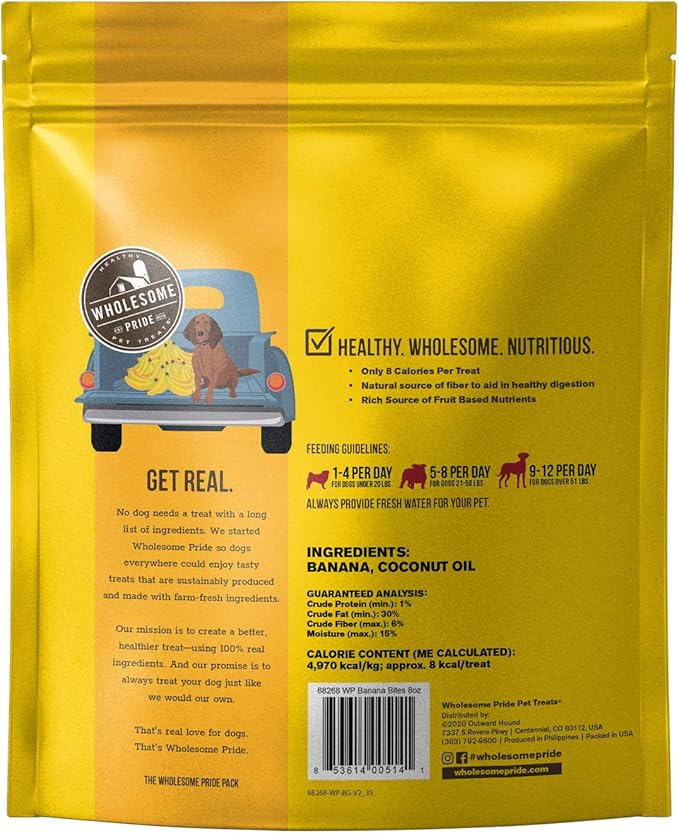 Wholesome Pride Banana Bites 100% All-Natural Limited Ingredient Dog Treats, 8 oz