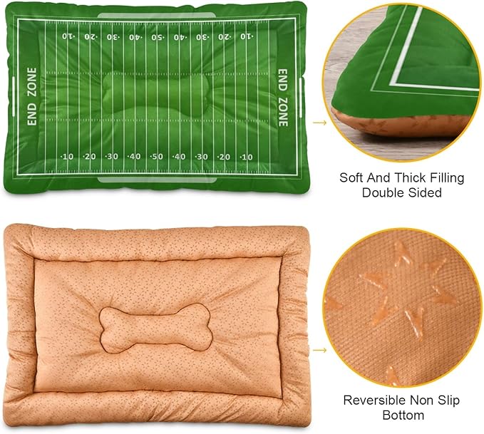 American Football Field Dog Bed Cat Bed, Rectangle Comfortable Pet Bed, Ultra Soft Calming Dog Bed for Small Medium Large Dogs, 36" x 24"