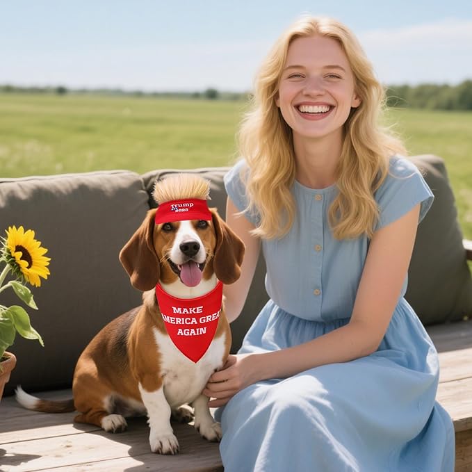 PUPTECK Funny Dog Bandana Outfit Scarf with Cute Doggy Peaked Cap, Costume Decorations Supplies for Small Medium Large Dogs Boy Girl Gifts, Red