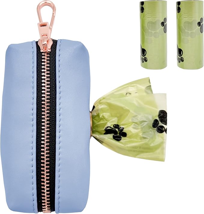 Soft Leather Dog Collar and Leash (6.6') Set - Stylish Rose Gold Heavy Duty Metal Buckle, 4 Adjustable Lengths Leash for Small Medium Large Dogs, Comfortable & Easy to Clean bluepurple Poop Bag Holder