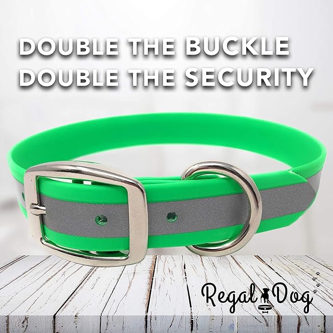 Regal Dog Products Small Lime Green Heavy Duty Reflective Dog Collar with Durable Metal Buckle and D Ring Adjustable Chew Proof & Waterproof Strong Small Dog Collar Other Sizes for Medium & Large Dogs