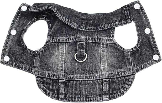 Puppy Clothes for Small Dogs Boy,Classic Western Denim Dog Coat,Dog Jeans Jacket with Leash D-Ring,Pet Cat Costumes,Cooling Harness Vest for Walking (Black, Medium)