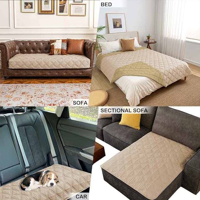 fuguitex Waterproof Dog Blanket Reversible for Small Dogs Resistant Leakproof Washable Couch Cushion Bed Protector Cover for Indoor Furniture Pet Friendly(30"*53",Beige+Taupe