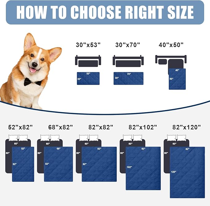 Smiry Waterproof Dog Blanket, Reversible Dog Bed Cover Pet Blanket, Soft Pet Couch Covers for Sofa Washable, Bed Couch Sofa Furniture Protector for Puppy Cat Kids (82"x120", Navy/Blue)