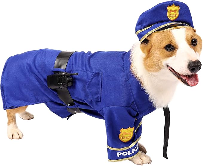 Spooktacular Creations Halloween Dog Pet Police Costume Shirt with Belt, Handcuffs, Walkie Talkie for Halloween Dress-up Party, Role Play, Carnival Cosplay, Holiday Decorations Clothes (Small)