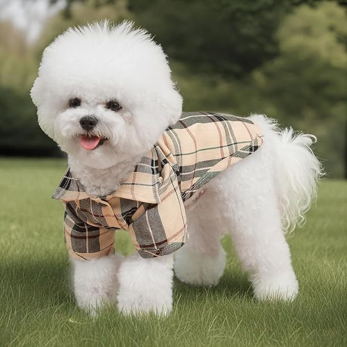 PUPTECK Plaid Dog Shirt, Cute Puppy Cat Polo T-Shirt, Soft Pet Clothes Boy Girl Outfit for Small Medium Dogs, Costume M