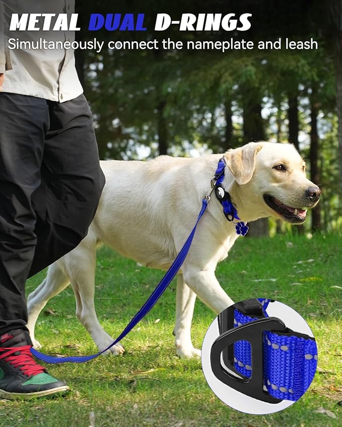 Joytale Airtag Dog Collar, Dual D-Rings, Reflective Pet Collar with Waterproof AirTag Holder, Soft Padded Adjustable for Medium Dogs, Navy Blue, M