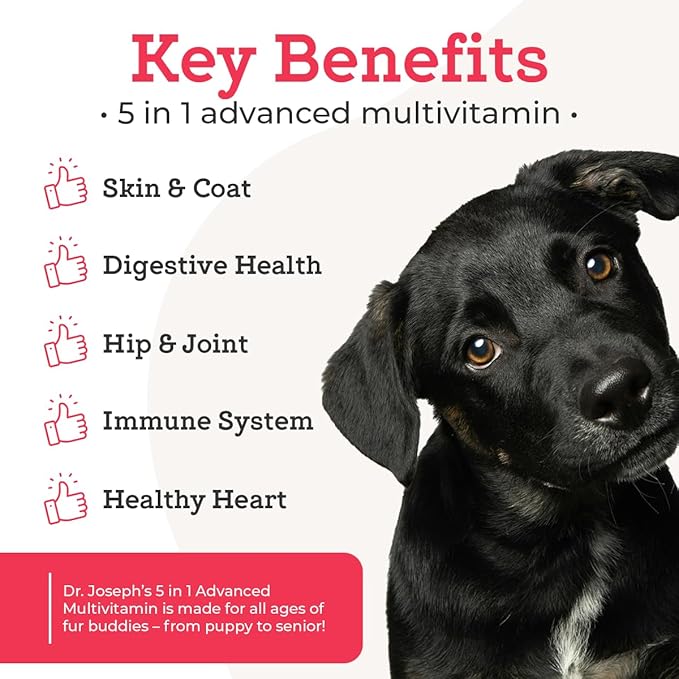 Dr. Joseph's VetPro Complete Multivitamin Dog Supplement, 60 Count, 5 in 1 Chew with Vitamins, Enzymes & Nutrients,Glucosamine for Hip and Joint Health, Immune System and Allergy Support