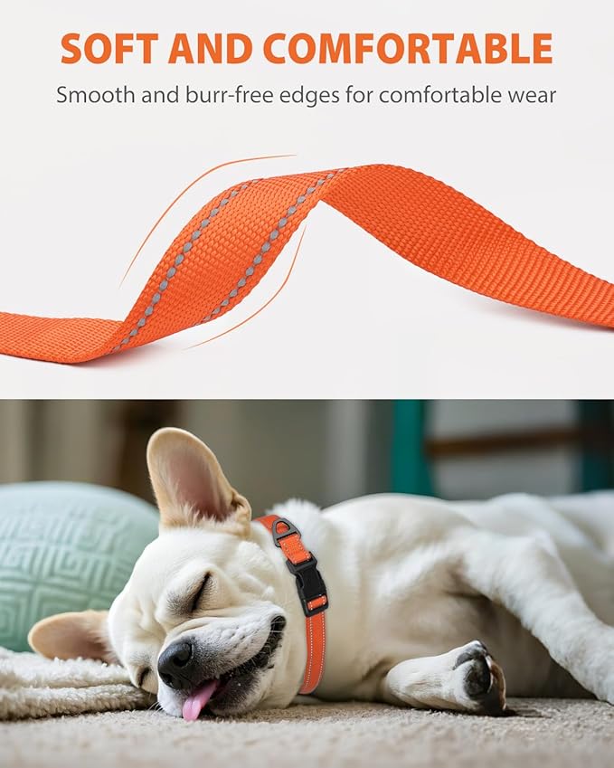 Joytale Small Dog Collar, Reflective and Adjustable Nylon Collar with Quick-Release Buckle, Lightweight No-Choke Design for Small Dogs, Orange, 5/8" Width