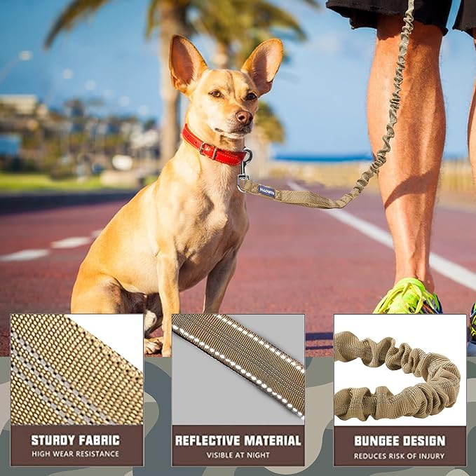 Bungee Dog Leash for Shock Absorption - Heavy Duty No Pull Training Leash for Medium & Large Dogs - Army Yellow, 6FT/4.5FT With 2 Padded Handles