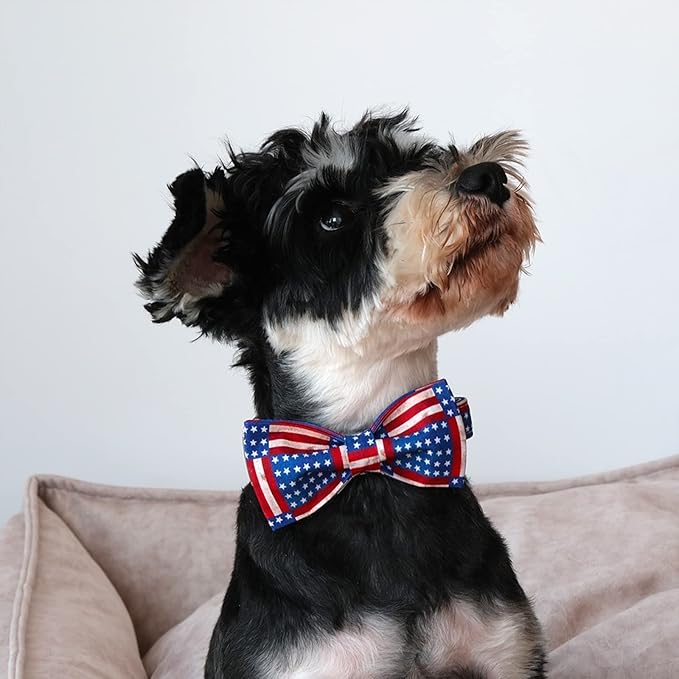 Lionet Paws Patriotic Dog Collar with Bowtie, 4th of July, Soft and Comfortable Adjustable American Flag Bowtie Collar for X-Large Dogs Male Female Gift, Neck 16-26 inches