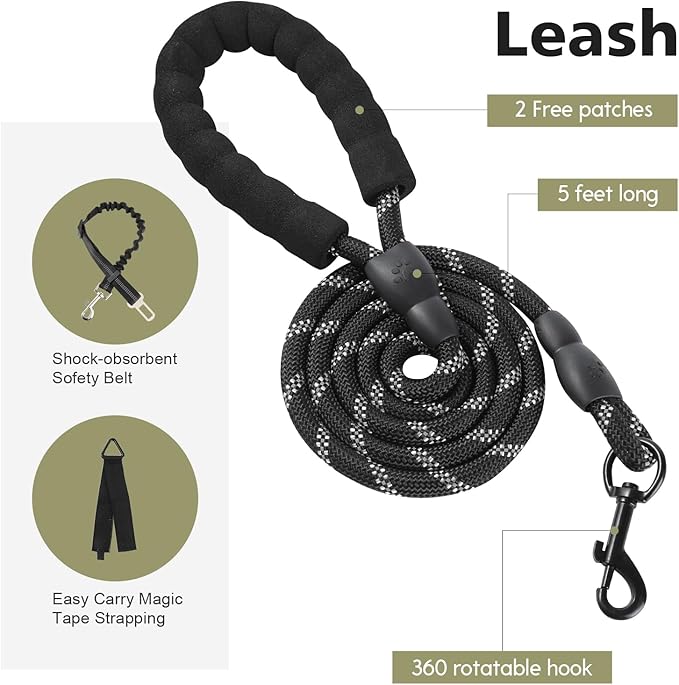 No Pull Tactical Dog Harness for Small Dogs, Escape Proof Molle Dog Vest Harness and Leash Set, Adjustable Military Service Dog Harness with Handle for Medium Large Dogs(Black, M)