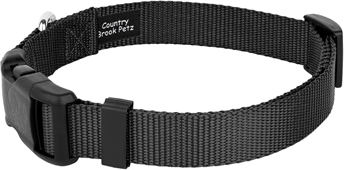Country Brook Petz - American-Made Dog Collar for Large, Medium, and Small Dogs and Puppies - Deluxe Heavy Duty Nylon in 33 Dazzling Colors (Medium, 3/4 Inch Wide, Black)