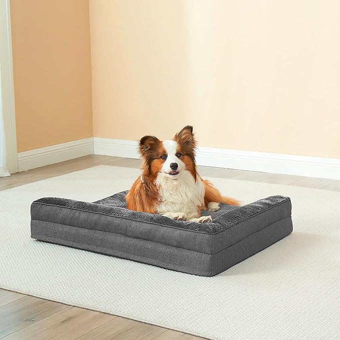 EHEYCIGA Memory Foam Dog Bed Medium Sized Dogs, Waterproof Dog Bed Orthopedic with Washable Removable Cover, Non-Slip Pet Bed Couch for Crate, 30x20x6 Inches, Dark Grey