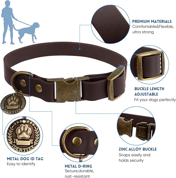 Wisedog Dog Collar and Leash Set Combo: Adjustable Pet Collars with Dog Leashes for Small Medium Large Dogs, Includes 1 Bonus of Poop Bag Holder (XL(Collar:16"- 25.5";Leash:6 ft), Brown)