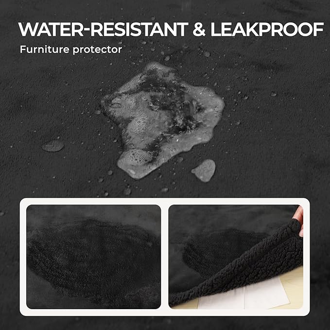 Waterproof Pet Blanket, Liquid Pee Proof Dog Blanket for Sofa Bed Couch, Reversible Sherpa Fleece Furniture Protector Cover for Small Medium Large Dogs Cats, Black Medium(57" x 40")