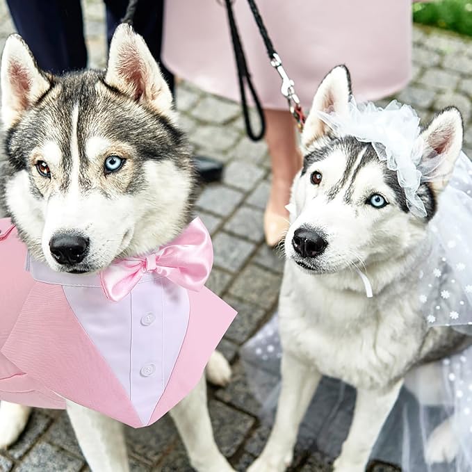 AOFITEE Dog Tuxedo Formal Dog Suit and Bandana Set, Gentle Dogs Wedding Party Suit Bow Tie Shirt, Tuxedo for Medium Dogs Costume Outfit with Detachable Bowtie Collar for Christmas Halloween Dress Up