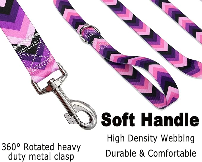 Dog Collar and Leash Set with Bohemia Floral Tribal Geometric Patterns - Soft Ethnic Style Collar Adjustable for Small Medium Large Dogs(Purple Arrow Set,XS)