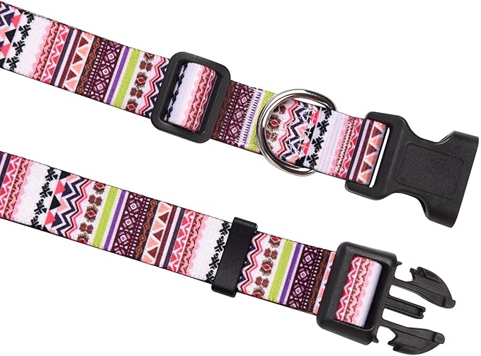 Dog Collar with Bohemia Floral Tribal Geometric Patterns - Soft Ethnic Style Collar Adjustable for Small Medium Large Dogs(Pink Bohemia,M)