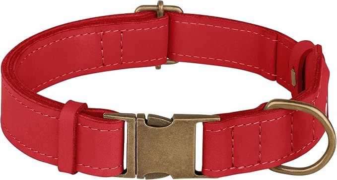 AirTag Dog Collar - Genuine Leather Dog Collar with Apple AirTag Holder and Metal Buckle - Smart GPS Tracking Pet Collars for Small Medium Large Dogs Puppy (Red, XS, 9"-12" Neck Fit)