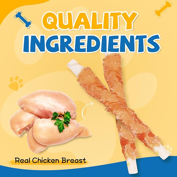 Chicken Wrapped Rawhide Dog Treats,Healthy Training Sticks, Teeth Cleaning Dog Chews w/Glucosamine Chondroitin