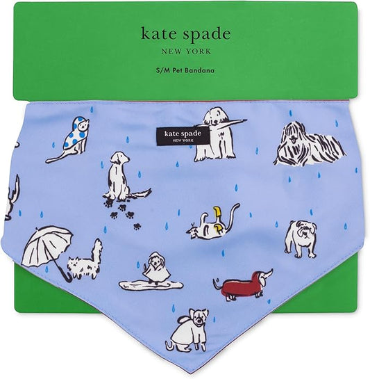 Kate Spade New York Pet Bandana for Dogs, Raining Cats & Dogs Pattern, Small to Medium Dogs, Collar Loop, Comfortable Fit, Polyester, Unisex, Small, Classic, Raining Cats and Dogs
