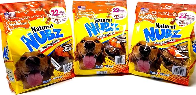 Nylabone Natural Nubz Edible Dog Chews Value Pack of 66ct. / 7.8 lbs. Total (3 x 2.6 lb / 22 ct Bags)