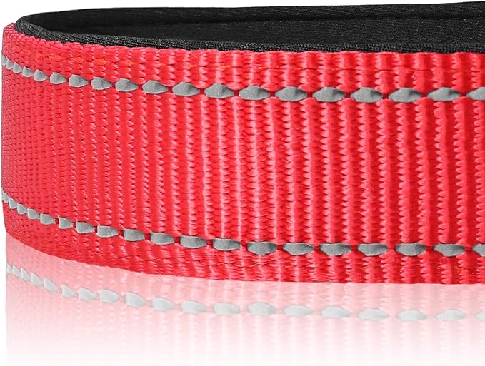 Joytale Reflective Dog Collar,Soft Neoprene Padded Breathable Nylon Pet Collar Adjustable for Medium Dogs,Red,M