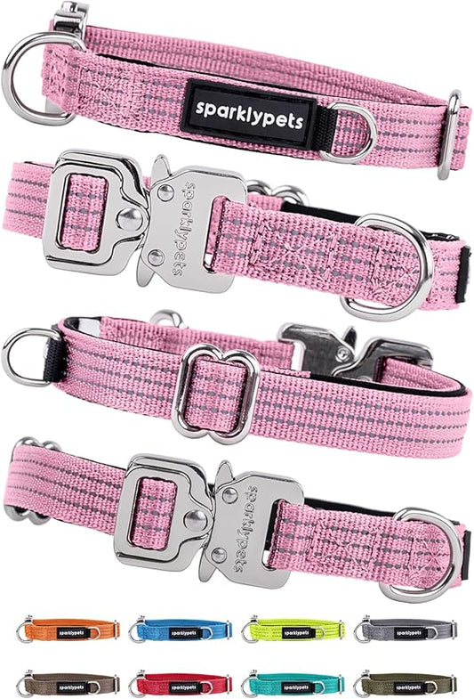 SparklyPets Extra Small Dog Collar with Quick Release Chrome Buckle & AirTag Holder – Premium Small Breeds Collars with Reflective Stripes & Soft Lining for Female & Boy Dogs