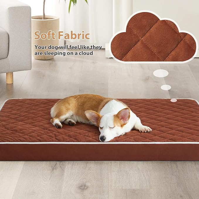 WNPETHOME Orthopedic Dog Bed for Large Dogs - Waterproof with Removable Washable Cover & Anti-Slip Bottom, Egg Crate Foam & Multi-Needle Quilting XL Crate Bed