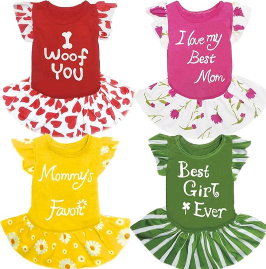 XPUDAC 4 Pieces Dog Dress Girl Clothes for Dogs Girl Flower Dresses for Small Dogs Apparel Colorful Small Dog Clothes Female (Medium, 4 Flower)