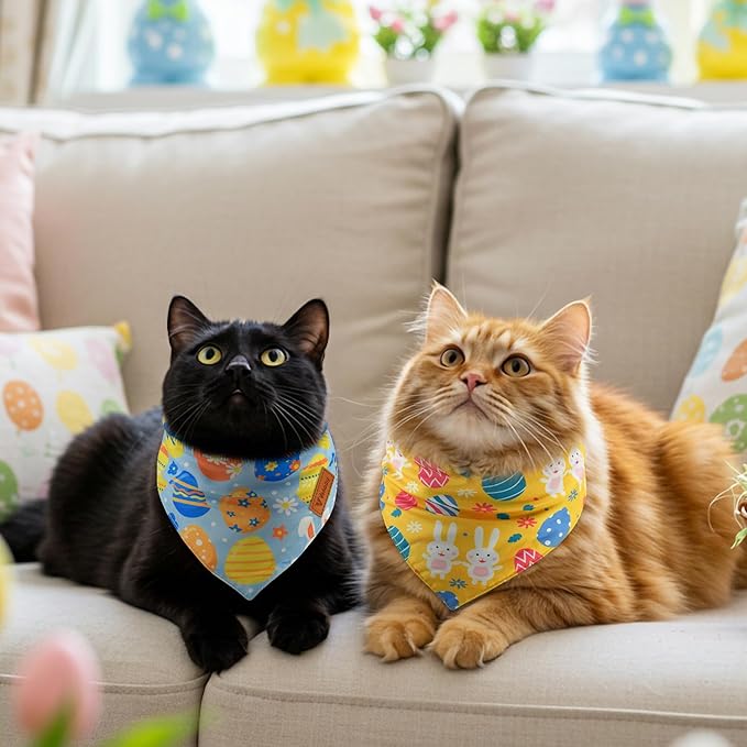 Vehomy 3-Pack Easter Dog Bandana Reversible Dog Bandanas Easter Egg Dog Bandanas Bunny Dog Scarfs Cat Triangular Bibs Easter Rabbit Pet Bandanas Scarves for Small Medium Large Dogs L