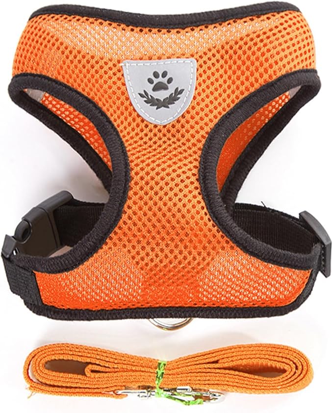 shudyear Dog Walking Chest Harness and Leash, Anti-Escape Adjustable Soft Mesh Dog Leash and Harness Set for Small Dog and Puppies, Vest for Medium Sized Dogs (Orange, XL)