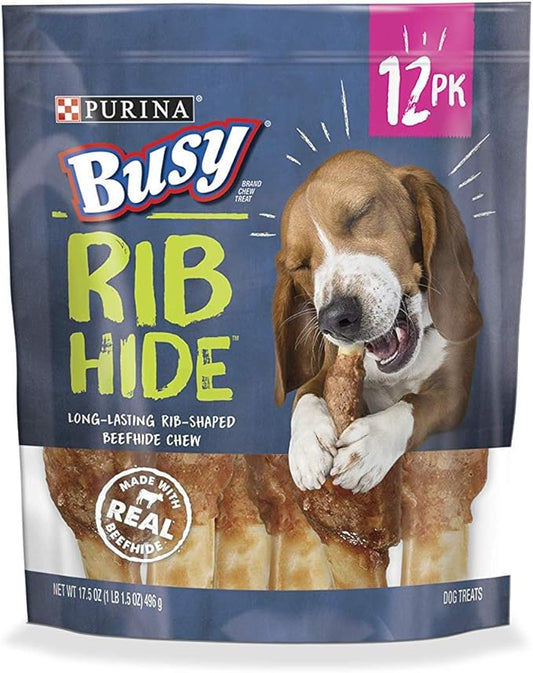 PURINA Busy Small/Medium Breed Dog Rawhide Treat, Rib Hide - 12 ct. Pouch